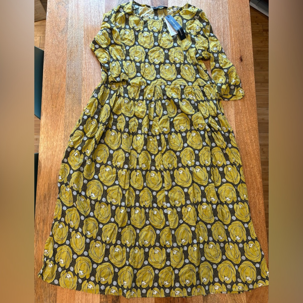 Yellow Botanical Print A-Line Midi Dress – Boutique